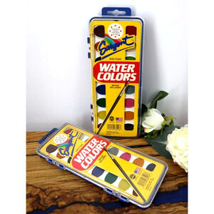 Vintage 90s Sargent Junior Kids Non-Toxic Water Colors Set W/ Brush - Set of 2